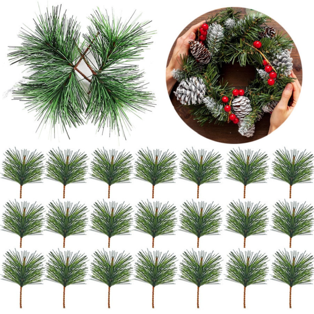 Christmas Wreath Fake - 10-100pcs Artificial Green Pine Needle Picks