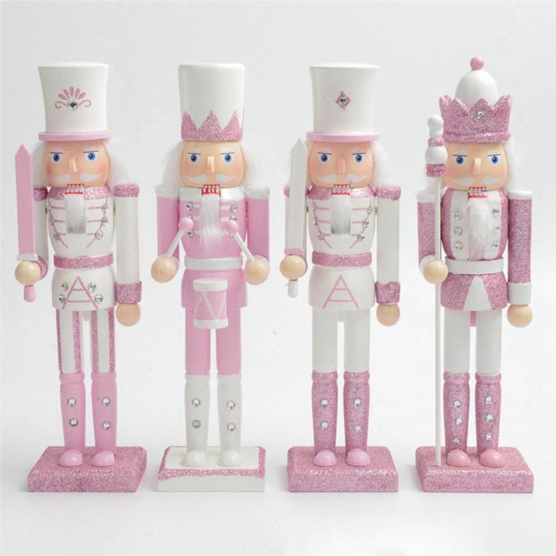 Nutcracker Figurine - AT16 30cm Pink Wooden Nutcracker Figurine