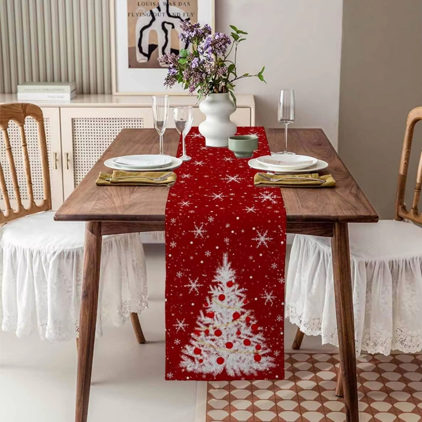 Red Table Runner Christmas Tre - đánh giá và giá Christmas Table Runner