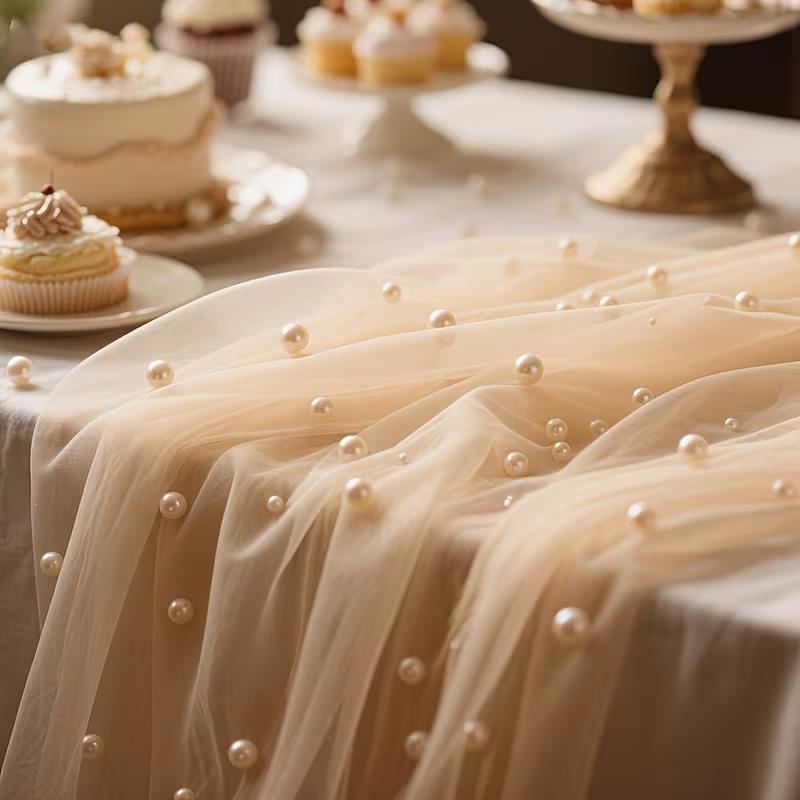 300x80cm Pearl Sheer Tulle Tab - đánh giá và giá Christmas Table Runner