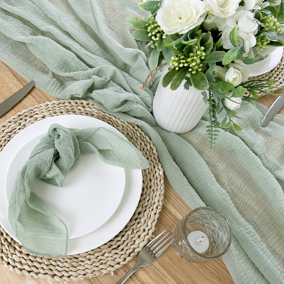 Sage Green Gauze Table Runner  - đánh giá và giá Christmas Table Runner