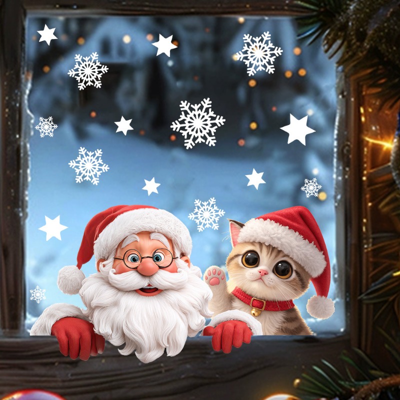 Kitten Santa Claus Window Stic - đánh giá và giá Snowflake Window Decal