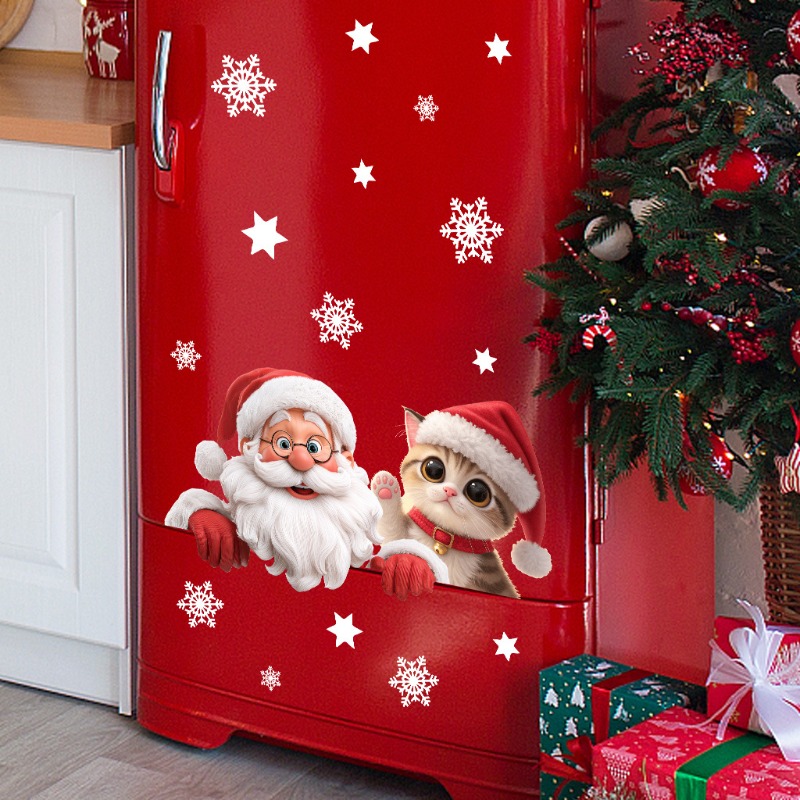 Kitten Santa Claus Window Stic - đánh giá và giá Snowflake Window Decal