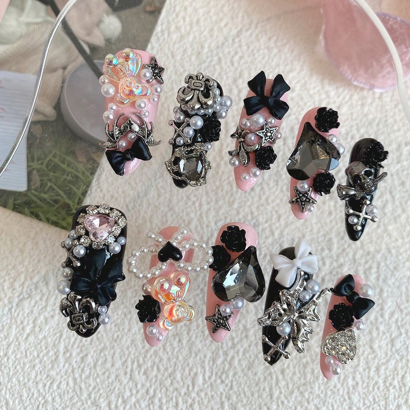 10pcs Long Coffin Pink Black G - đánh giá và giá Ribbon Bow Gift