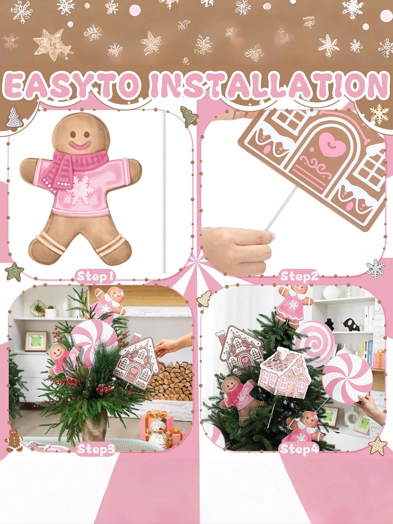 2/6Pcs Large Pink Candy Ginger - đánh giá và giá Star Tree Topper